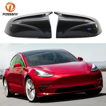 1 Pora Automobilio Pusėje Šildomi Išoriniai Galinio vaizdo Veidrodėlis Padengti Anglies Pluošto Išvaizdą, galinio vaizdo Dangteliai, Tesla Model 3 2017 2018 2019 2020 2021