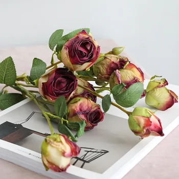 1 puokštė Nelaimę Kremas Rose Dirbtinių Gėlių Namų Gėlių Išdėstymas Vestuvių Išdėstymas Apdaila