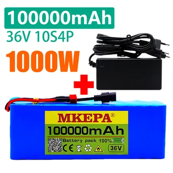 10S4P 36V 100000mAh 18650 Baterija su 1000W Didelės galios BMS Elektrinių Dviračių Ličio Baterija