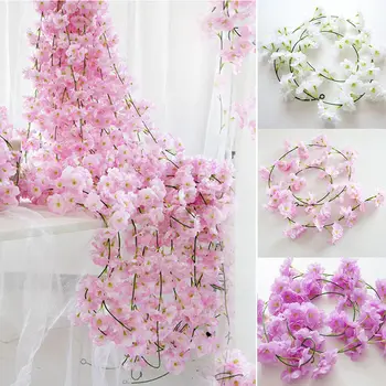 200cm Sakura Vyšnių Rotango Vestuvių Arkos apdaila Vynuogių Dirbtinės gėlės Namuose šalis dekoro Šilko Ivy sienos Kabo Garliava