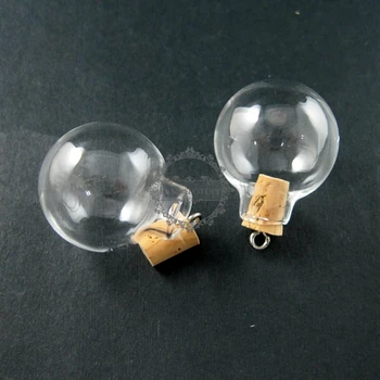 24.5 mm skaidrus kamuolys stiklo butelis su 7mm atvira burna kamštienos užstatą kvepalų buteliuką pakabukas noras žavesio 
