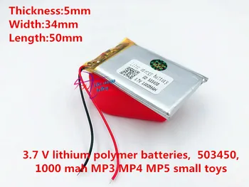 3.7 V 503450 1000mah ličio-jonų polimerų baterija, MP3 MP4 MP5 GPS navigacijos pažangi vandens skaitiklis ličio baterijos