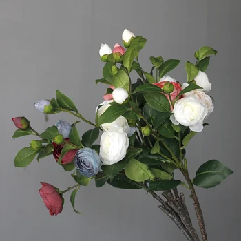 3 Galvos Dirbtinis Arbata, Rožių Gėlių Šilko Netikrą Flores Namų Vestuves Apdailos, Aukštos Kokybės 
