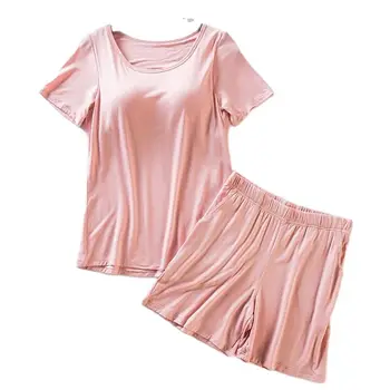 3522D-7Women Modalinis Pajama tinka moterų vasarą laisvi medvilnės atsitiktinis dugno Sleepwear šortai dviejų dalių homewear rinkinys
