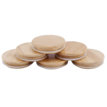 6 Pack Mediniai Mason Jar Dangteliai, Daugkartinio Naudojimo Bambuko Mason Konservavimo Dangteliai Suderinama Su Plačiai Burnos Mason Jar Konservų Indelyje