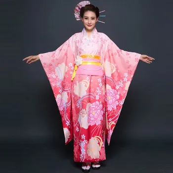 Aukštos Kokybės Rožinės spalvos Japonijos Moterų Kimono Yukata Su Obi Seksualus Moterų Baras Kostiumas Drabužių Derliaus Prom Dress Vienas Dydis 717-1