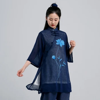 Chi, Drabužiai Moterims, Wushu Drabužius Kung Fu Konkurencijos Drabužius Kovos Meno Vienodas Raukšlių Nemokamai Rankomis Dažyti 2022 Tamsiai Mėlyna