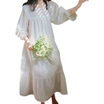 Derliaus Rausvos spalvos Medvilnės Moterų Ilgai Sleepwear Pavasarį, Rudenį Royal Princess Prabangos Ilgai Nightgowns Elegantiškas Naktį Suknelė