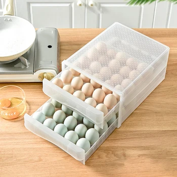 Dvigubo sluoksnio Kiaušinių Laikymo Dėžutė 60 Tinklelis Skaidrus Kiaušinių Konteineris Šaldytuvas Kiaušinių Box1