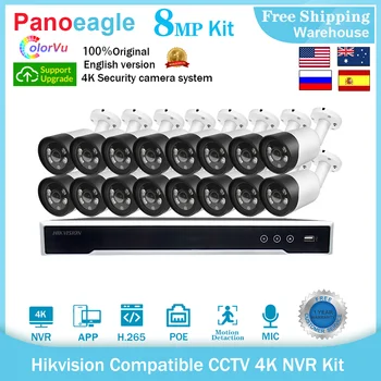 Hikvision Suderinama 4K VAIZDO stebėjimo Sistemos Komplektas, Vaizdo įrašymas NVR DS-7616NI-Q2/16P 8MP Saugumo IP Bullet Kameros ColorVu Poe H. 265 P2P