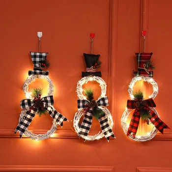 Kalėdų Vainikas Kalėdinė Dekoracija su LED Šviesos Rankų darbo Rotango Sniego Viršūnėmis Priekinės Durys, Židinys, Sienos Ornamentu