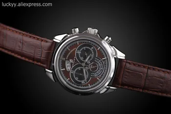 KARŠTO laikrodžiai vyras OS kvarco chronograph safyras vyrų laikrodžiai plieno atveju ir rudos odos dirželis classic 