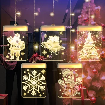 LED Kalėdų Užuolaidų Žibintai 3D Varpai Snaigės Akrilo Pasakų Girliandą Miegamojo Kambarį Sodo Naujųjų Metų Kalėdų Šviesos Apdaila