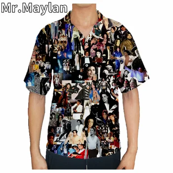 Michael Jackson 3D Beach Havajų 2022 Vasaros Roko Marškinėlius trumpomis Rankovėmis Marškiniai Streetwear Negabaritinių Camisa Socialinės Chemise Homme-134