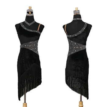 Moterų lotynų Šokių Suknelė Sijonas Veiklos Suknelės High-end Juodo Aksomo Kutas Sijonas Ponios Etape Pramoginiai Konkurencijos Drabužiai