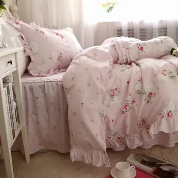 Naujas Sweet pink MEILĖS patalynės komplektas kaimiškas pynimas antklode padengti spausdinti antklodė padengti elegantiškas raukšlių paklode lovatiesė princesė patalynė