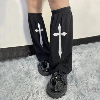Naujausias Atvykimo Moterų Kryžiaus Kietas Kojų Šildytuvus Gothic Punk Stiliaus Kryžiaus Print/Kietosios Spalvos Footless Kojinės Kojų Apima Streetwear