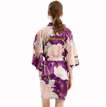 Satin Naktiniai Drabužiai Intymus Apatinis Trikotažas Atsitiktinis Sleepwear Spausdinti Gėlių Vestuvių Apdarą Naujas Vasaros Pusė Rankovės Kimono Chalatas Suknelė