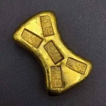 Senovinių antikvarinių ir senovinių gryno vario sutirštės Daqing Jinfengxiang metų atsitiktiniai aukso baras aukso luito paauksuota šalies senų objektas