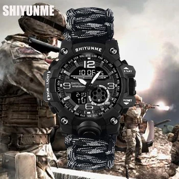 SHIYUNME Mens Watch Karinės atsparus Vandeniui Sporto žiūrėti Armijos led Kompasas LED Skaitmeninis riešo Chronometrus vyrų Reloj de hombre