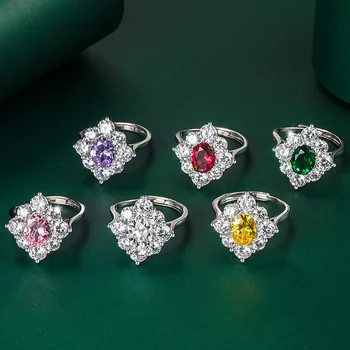Uilz Klasikinis Spalvotų Aikštėje AAA+ Cirkonis Kristalų Ranka Atidaryti Žiedas Spalvinga Reguliuojamas Pirštų Žiedai Moterims Vestuves