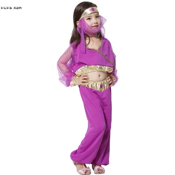 Violetinė Merginos Pilvo Šokiai, Cosplay Vaikai Vaikai Helovinas Arabų Princesė Kostiumų Karnavalas Puras Etape Parodyti vaidinimą šalis suknelė