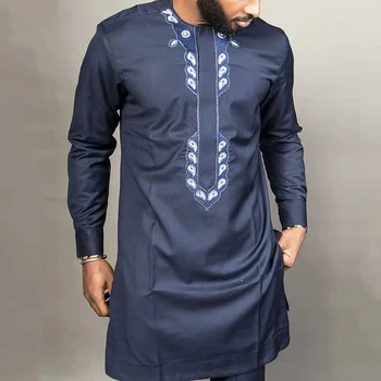 Vyriški laisvalaikio marškinėliai, siuvinėjimas ilgomis rankovėmis etninės Afrikos stiliaus medvilnės patogus ir kvėpuojantis rudenį vyriški marškiniai
