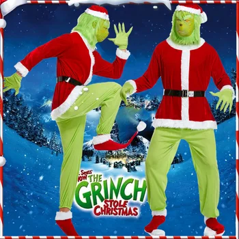 Žalios Monstras Kalėdų Cosplay Kostiumas Kaip Kailinius Pavogė Kalėdų Komplektai Su Kauke Rekvizitai Kalėdų Dovana Su Kauke Pirštinės