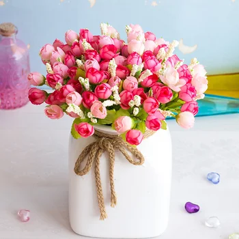 1Set Dirbtinių Gėlių Puokštė Rožių Nuotakos Vestuvių Reikmenys, Namų Dekoravimo, Pavasario Star Bud Ir Nykščio Rose 2