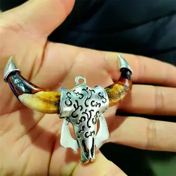 Kinija Tibeto Sidabro Perlas Dantų Pasisekė Zodiako Gyvūnų Bull Amuletas Pakabukas 3