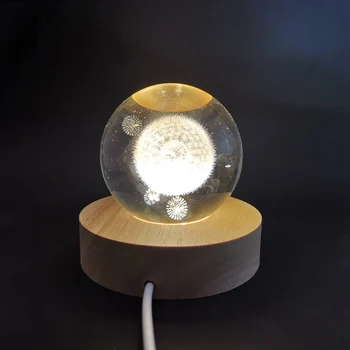 Medinio Pagrindo su LED Šviesos Krištolo Rutulį Piramidės Ornamentu Stendas USB Powered Medienos Naktį Šviesos pagrindas Namuose Miegamojo Puošmena 3