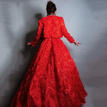 Raudonos Gėlės Suknelė Seksualus Etape Kostiumas Moterims Kristalai Apranga 3 Gabalus Gimtadienio Vakaro Šalis, Elegantiškas Suknelės Rave Drabužius DN1180 3