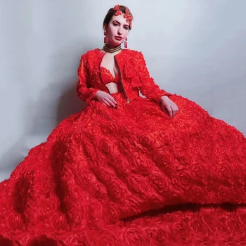 Raudonos Gėlės Suknelė Seksualus Etape Kostiumas Moterims Kristalai Apranga 3 Gabalus Gimtadienio Vakaro Šalis, Elegantiškas Suknelės Rave Drabužius DN1180 4