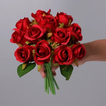 12head Dirbtinio Šilko Rožė Gėlių Puokštė Netikrą Rožių Žiedų Vestuvių Nuotakos Puokštė Namų Stalo Dekoro Valentino Diena Dovana 5